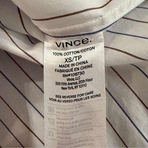 Vince Women's White Burgundy Blue Pin Stripe Popover Blouse - Picture 6 of 9